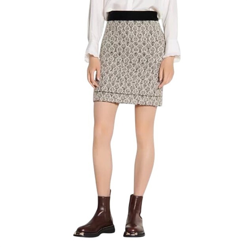 Sandro Jazz Metallic Jacquard Knit Mini Skirt Womens Medium